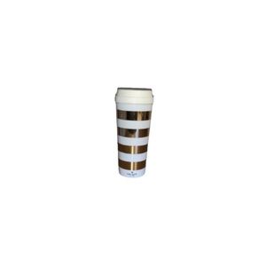 Kate Spade Cream and Gold Striped Plastic To-Go Cup